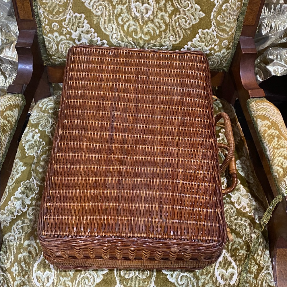 Woven Rattan Storage Basket - Brown 16 x 11 x 6 inch Vintage - Picture 3 of 5